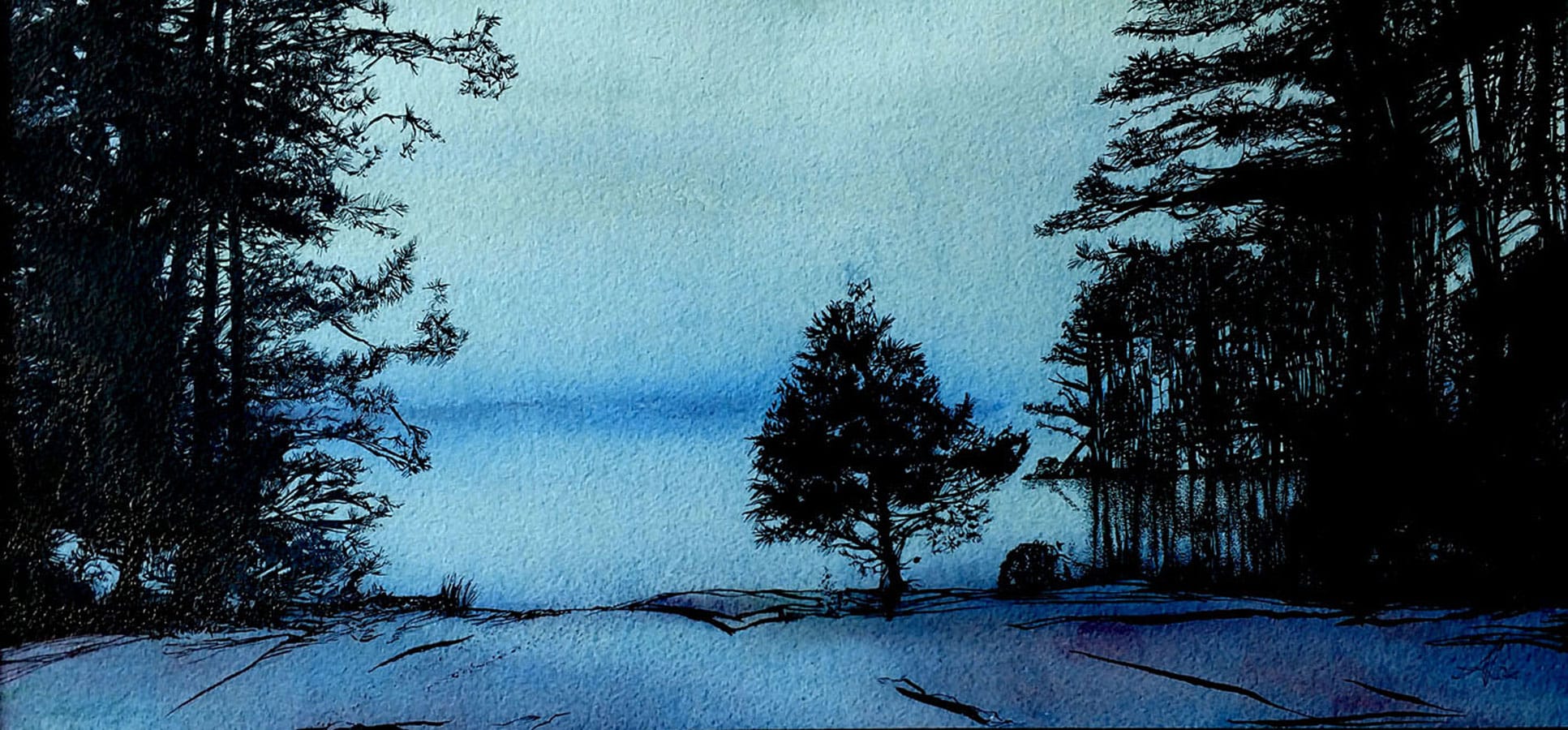 Boat Ramp pen ink watercolor painting lake